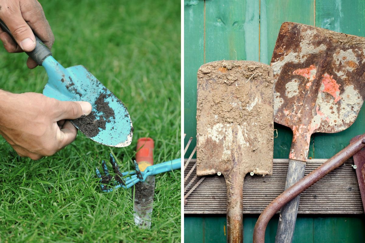 Cleaning dirty garden tools