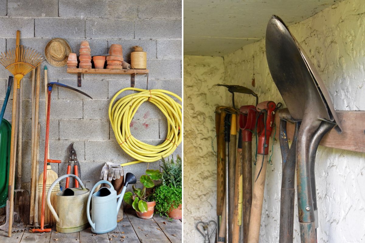 Neatly stored garden tools