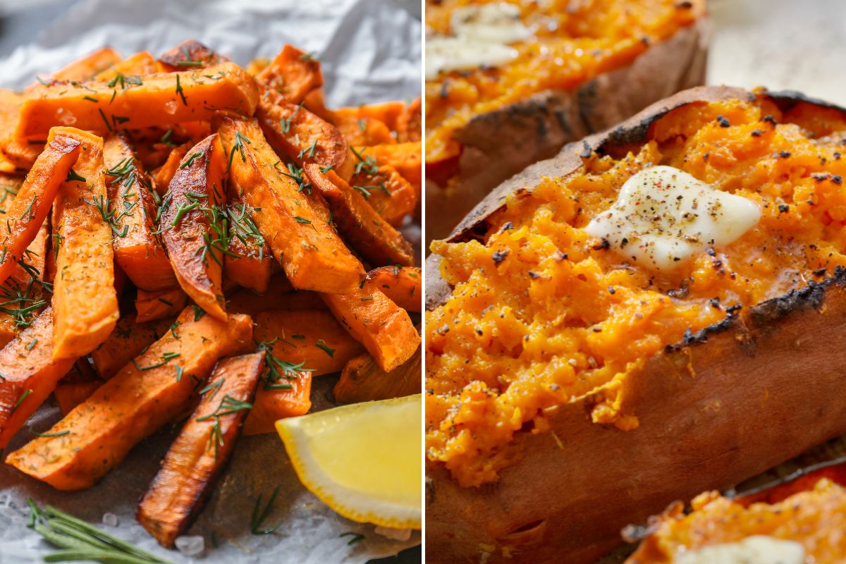 sweet potatoes fries and baked