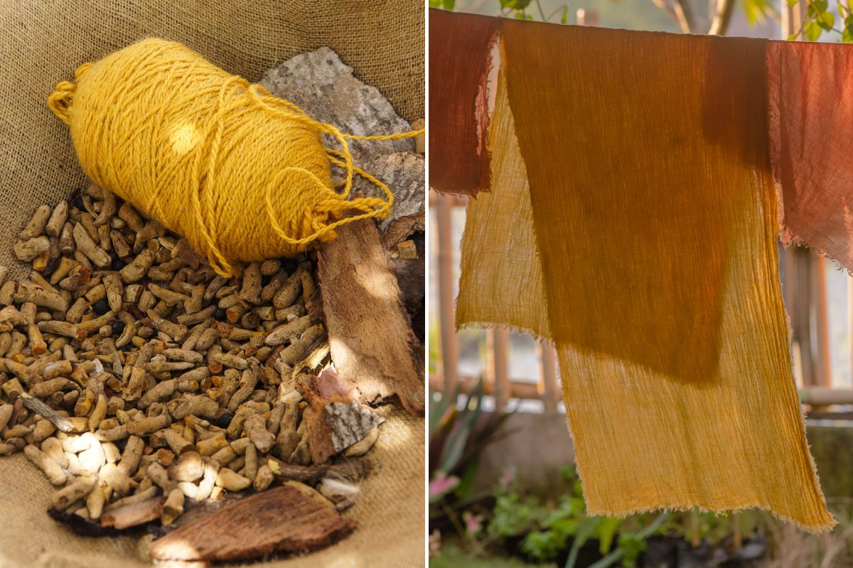 Fabric and yarn dyed with turmeric