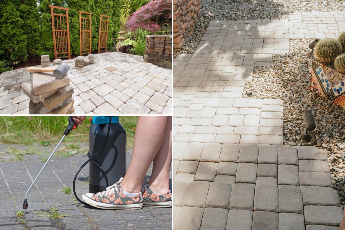 Bricks and pavers in courtyard